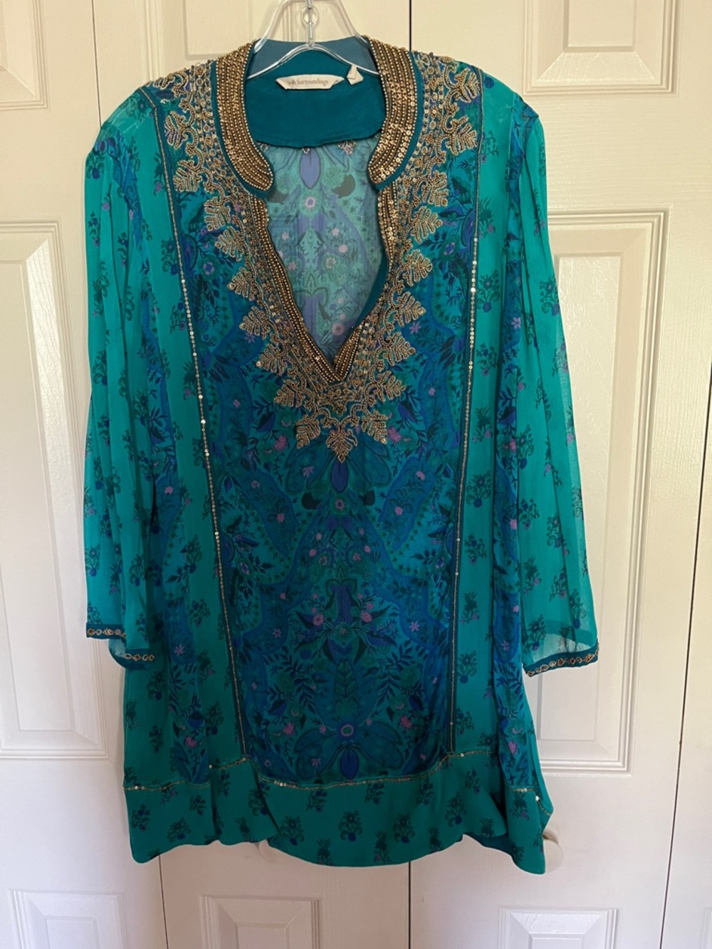 Soft Surroundings Teal and Turquoise Floral Paisley Tunic size Large